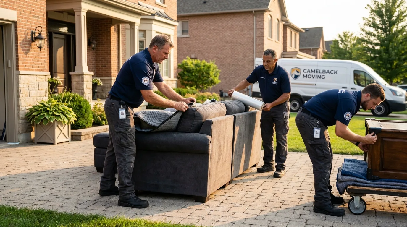 Large estate moving crew wrapping furniture in Barre, VT