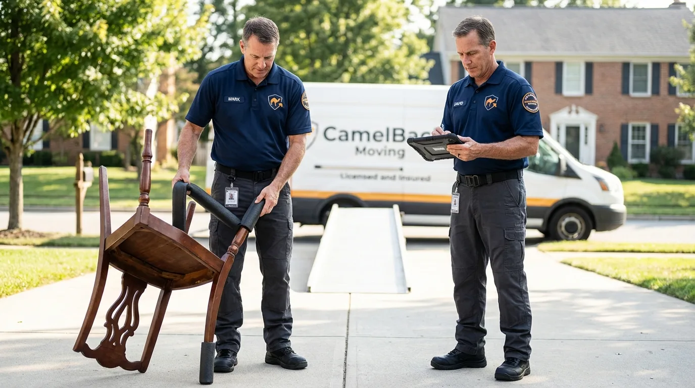 Movers inspecting furniture for damage prevention before loading in Barre, VT