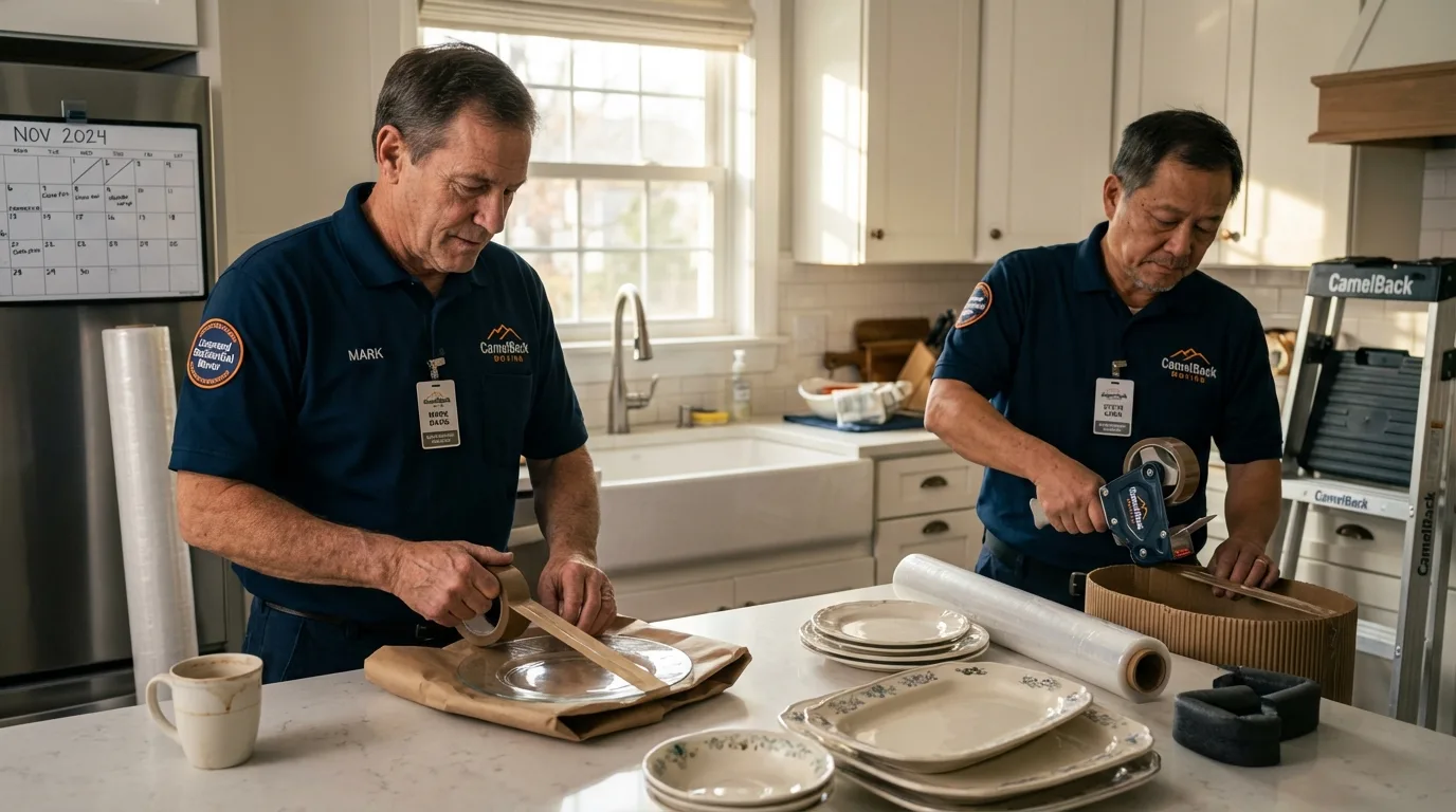 Professional crew packing kitchen dishware in Barre, VT